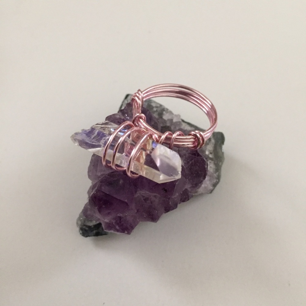 Clear quartz crystal ring